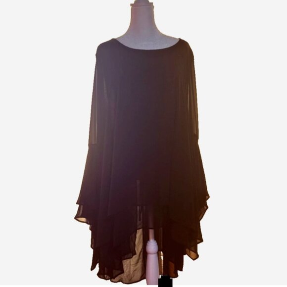 Symple NYC Women’s Plus Size 3X Black Sheer Blouse Tie Back Flared Ruffle Sleeve - Picture 1 of 10